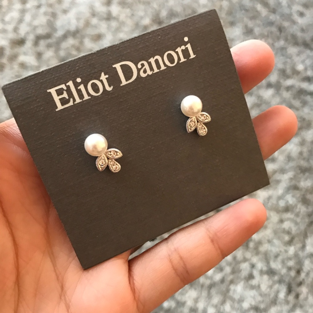 Eliot Danori Pearl Studs with Silver Leaf Accents